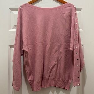 Pink Boat Neck Sweater with Rhinestone Detail